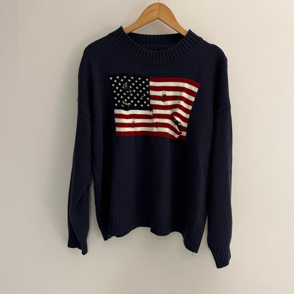 Navy Sweater with American Flag Design